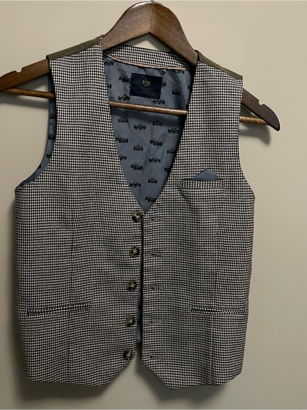 next Black and White Houndstooth Waistcoat Race Car Lining Boys Age 12
